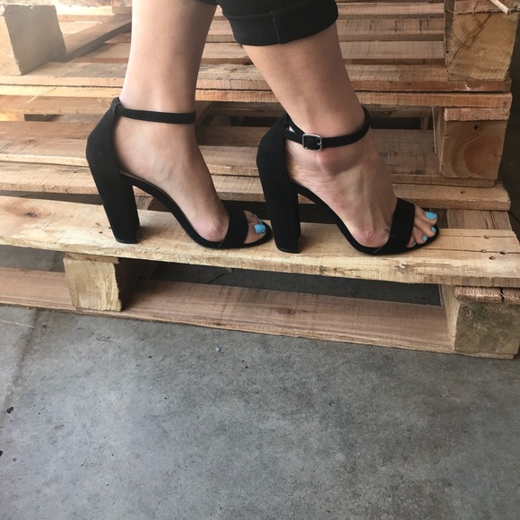 Black Classic Sexy Single Strap Suede Chunky Heel - Picture 5 of 8